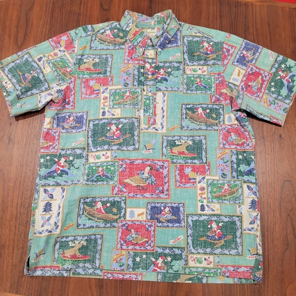 90'S Reyn Spooner MELE KALIKIMAKA all-over print pullover button-down Hawaiian aloha shirt, men's size L cotton brown type Vintage Second Hand main image 1